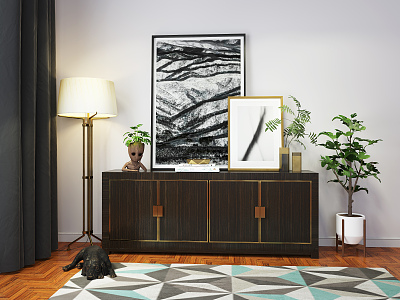 Modern TV Cabinet TV Cabinet Floor Lamp Ornaments Combination 3d model