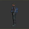 3D Military Character With Green Helmet Blue Jacket Gray Pants And Tactical Gear