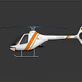 White and Orange Helicopter with Blue Rotor Blades Transparent Cockpit and Reflection