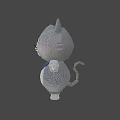 Cute Gray Cartoon Cat Character with Big Eyes and Blue Scarf for Game Movie