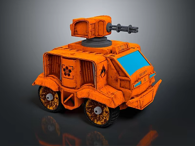 Orange Toy Tank With Turret Cannon Blue Window And Textured Wheels 3d model