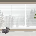 Modern Window Blinds In Interior Space With Forest View And Potted Plant