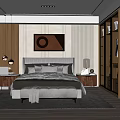 Modern Bedroom Interior With Tufted Headboard Multiple Pillows Bedside Tables Lamps And Wooden Walls