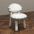 Crocheted Kids Chair Featuring Scalloped Backrest Padded Seat And Black Foot Caps On Wooden Floor