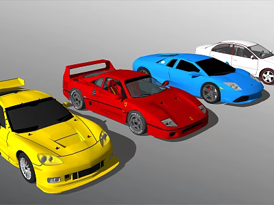 Yellow Red Blue White Sports Cars Featuring Sleek Aerodynamic Design and Stylish Exteriors 3d model