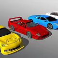 Yellow Red Blue White Sports Cars Featuring Sleek Aerodynamic Design and Stylish Exteriors