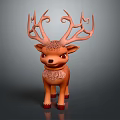 Cute Cartoon Style Orange Deer Plush Toy With Curled Antlers And Red Eyes