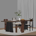 Modern Wooden Table And Chairs Set With Unique Design Vase And Oranges In Living Space