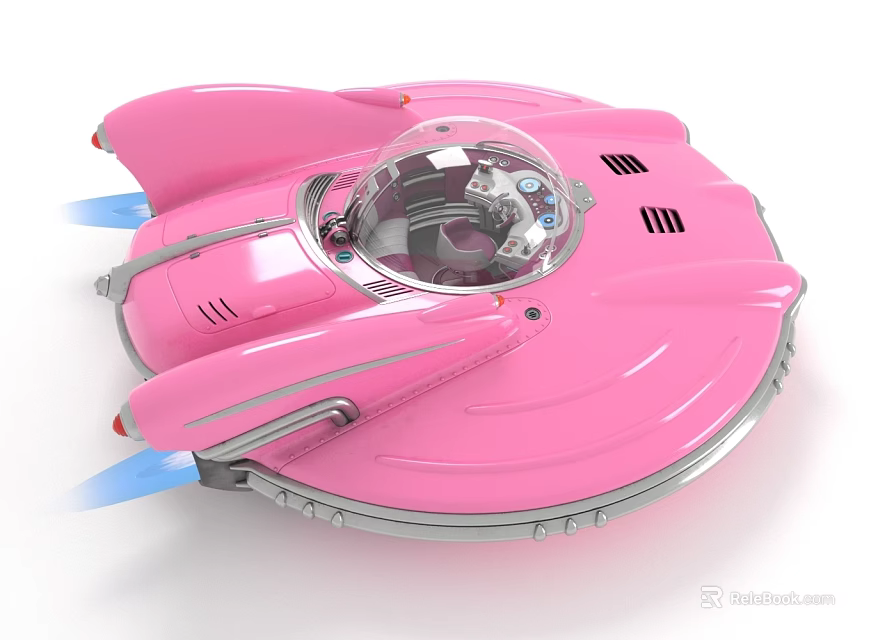 Futuristic Pink Spaceship With Streamlined Design Transparent Cockpit And Blue Thrusters 3d model 