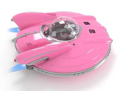 Futuristic Pink Spaceship With Streamlined Design Transparent Cockpit And Blue Thrusters 3d model