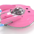 Futuristic Pink Spaceship With Streamlined Design Transparent Cockpit And Blue Thrusters
