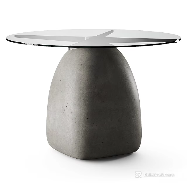 Modern Minimalist Side Table With Round Clear Glass Top And Textured Solid Concrete Pedestal Base 3d model 