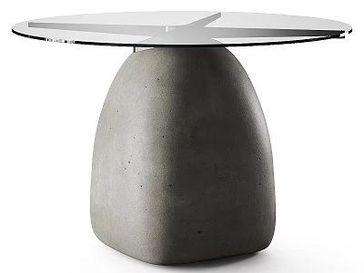 Modern Minimalist Side Table With Round Clear Glass Top And Textured Solid Concrete Pedestal Base 3d model