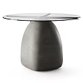 Modern Minimalist Side Table With Round Clear Glass Top And Textured Solid Concrete Pedestal Base