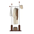 Modern Metal Coat Rack With Brown Base Hanging Hat Bag Clothes And Woven Basket