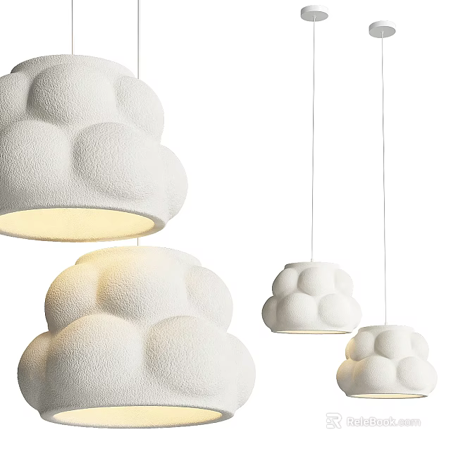 Multiple White Cloud Shaped Pendant Lights With Textured Rounded Bumps Surface Design 3d model 