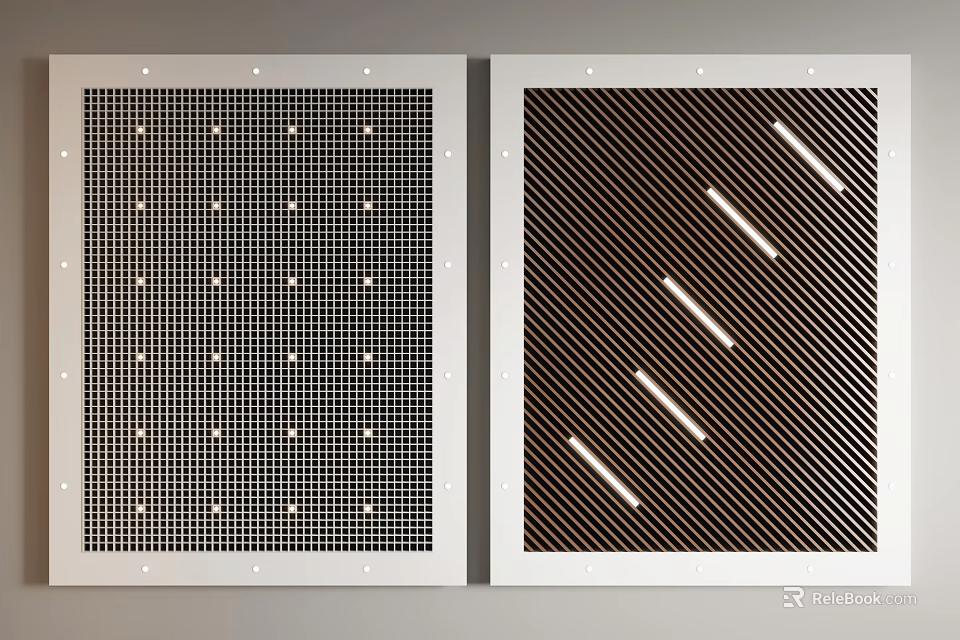Modern Ceiling Design With Grid Pattern Dots And Striped Rectangular Elements 3d model 