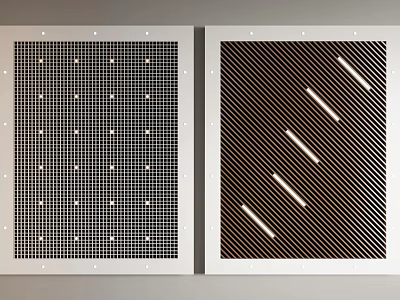 Modern Ceiling Design With Grid Pattern Dots And Striped Rectangular Elements 3d model