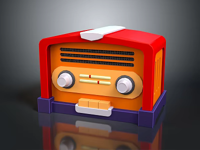 Vibrant Retro Radio Electronic Appliance With Red Orange Body Purple Base And Control Knobs 3d model