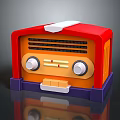 Vibrant Retro Radio Electronic Appliance With Red Orange Body Purple Base And Control Knobs