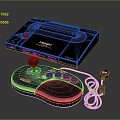 Black NEOGEO Gaming Console with Joystick Controller Red Grey Buttons and Cable 3d model