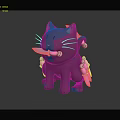 Cute Purple Cartoon Cat Doll Holding Small Knife With Decorative Wings