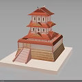 Traditional Multi Tiered Architectural Model With Red Roofs Stone Base And Steps