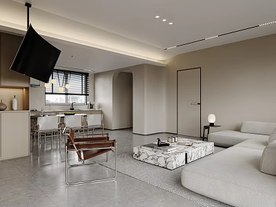 Modern Living Dining Room Interior With Sofa Dining Table And Coffee Table 3d model