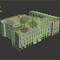 Detailed Architectural Model With Red And Blue Roofs White Exterior Walls