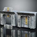 Two Decorative Entrance Gates With Gray Stone Design And Yellow Accent Details