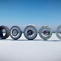 Various Motorcycle Tires With Different Tread Patterns And Rim Designs On 3d model