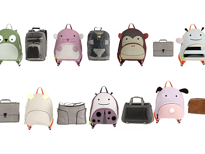 Cute Animal Designed Bags With Various Styles Backpacks And Handbags In Different Colors 3d model