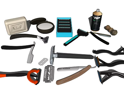 Complete Bathroom Grooming Set Including Razors Shaving Cream Blade Case and Brush 3d model