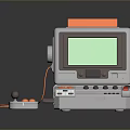 Retro Portable Computer With Green Screen Gray Body Orange Buttons And Wired Controller 3d model
