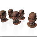 Multiple Male Head Models With Bald Heads And Diverse Facial Features