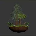 Lush Plants On Small Green Island With Leafy And Pine Trees Pink Flowers And Grass
