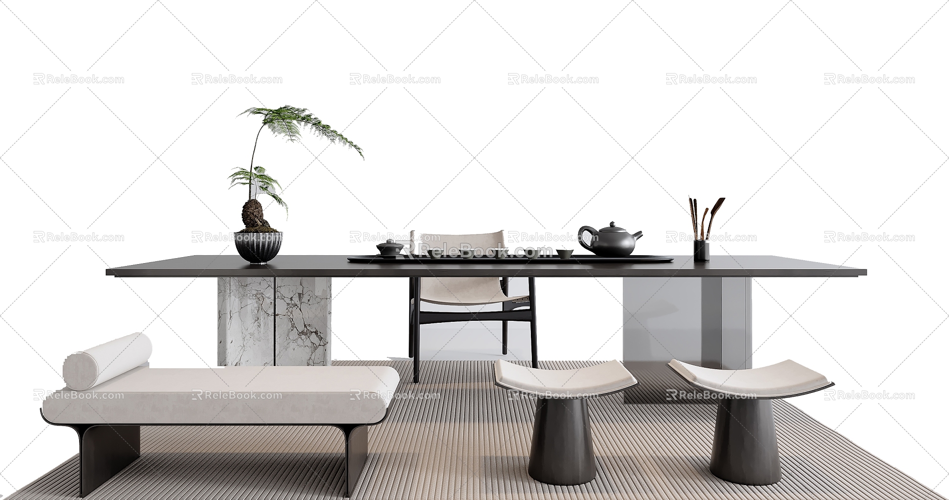 Modern Home Tea Table and Chair 3d model