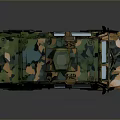 Camouflaged Military Tank Featuring Multiple Antennas Four Wheels And Green Brown Patterns