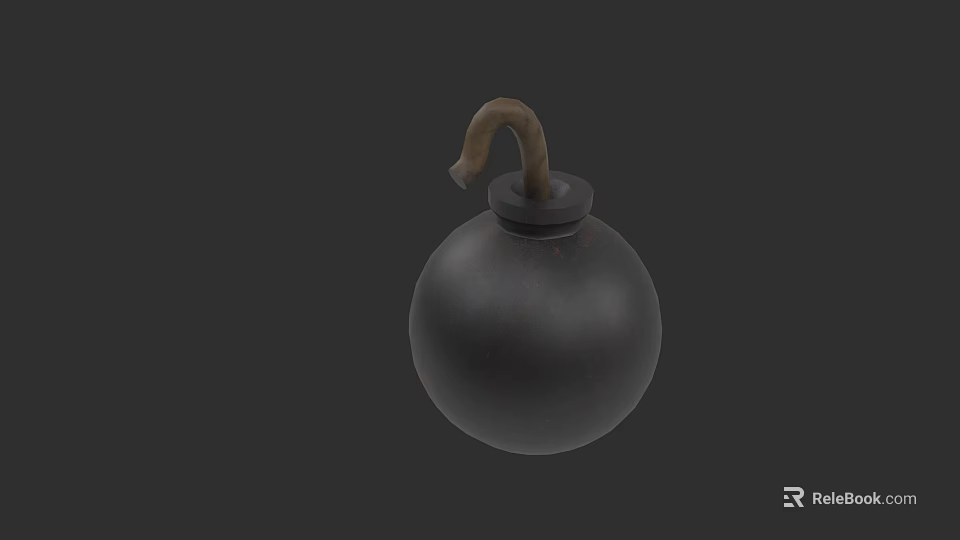 Black Hand Grenade Weapon With Brown Fuse And Spherical Shape 3d model 