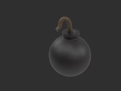 Black Hand Grenade Weapon With Brown Fuse And Spherical Shape 3d model