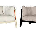 Modern Upholstered Single Sofa With Light Wood And Dark Frame Armrests