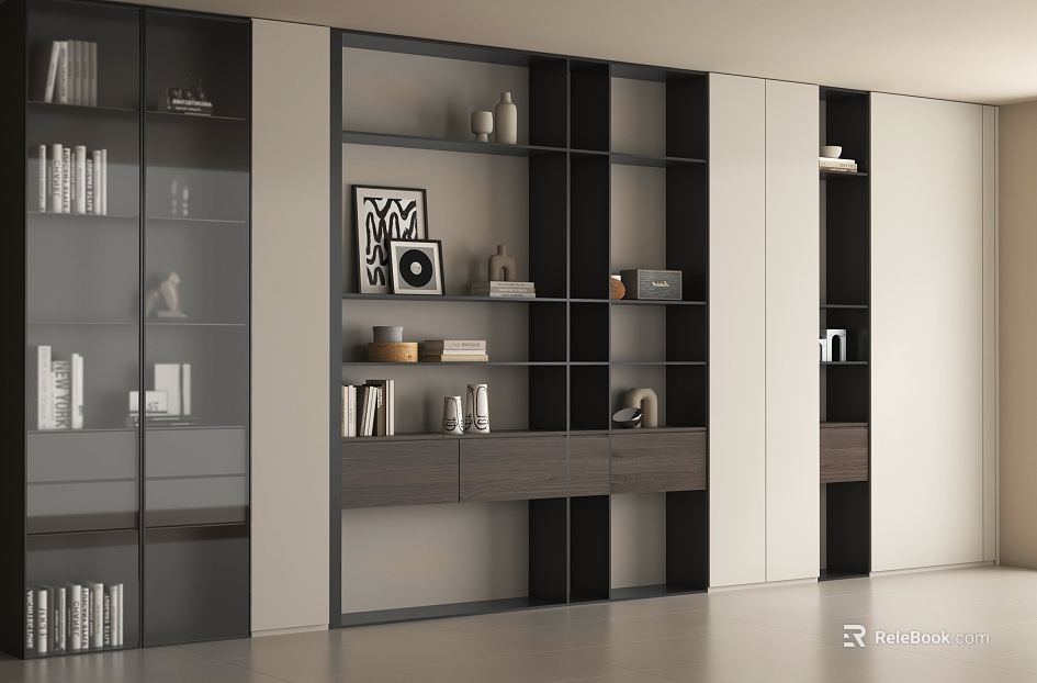 Modern Glass Decorative Cabinet Display Cabinet Bookcase Decorative Ornaments texture