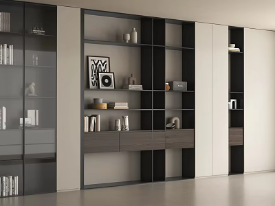 Modern Display Cabinet With Multiple Shelves Glass Doors And Decorative Items 3d model