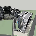 Modern Office Building Complex With Multiple High Rise Structures And Green Plaza