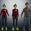 Three People Wearing Headset Standing In Dark Background With Casual Clothing