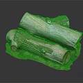 Natural Wood Logs With Intricate Texture Placed On Stone Base Covered In Green Moss