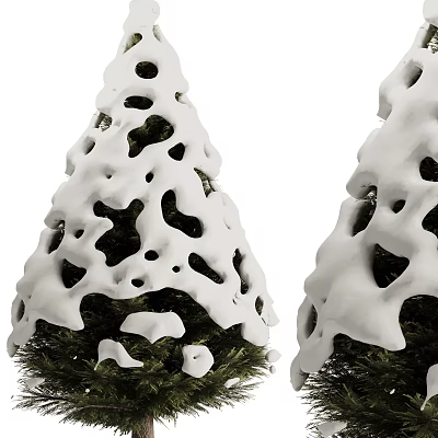 Snow Covered Pine Trees With Irregular Snow Hollow Patterns For Winter Landscape 3d model