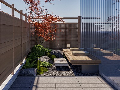 Japanese-style courtyard landscape landscaping courtyard sketch tatami leisure platform 3d model