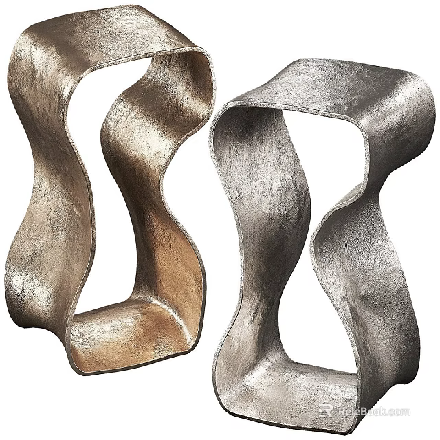 Modern Artistic Curved Metal Side Tables With Abstract Ribbon Design For Elegant Living Room Decor 3d model 