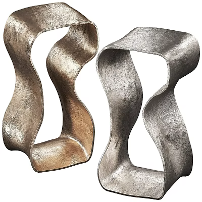 Modern Artistic Curved Metal Side Tables With Abstract Ribbon Design For Elegant Living Room Decor 3d model